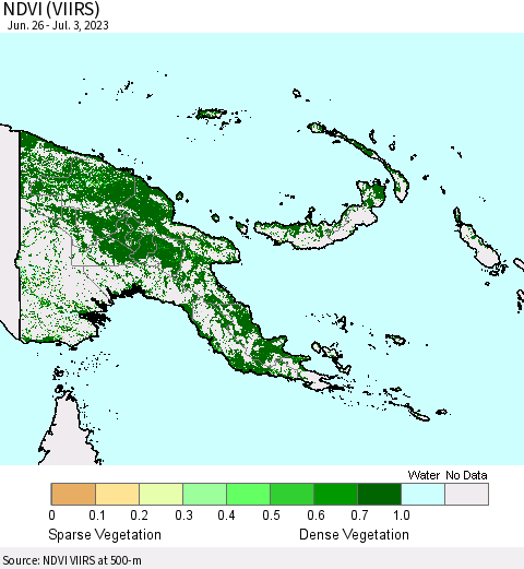 Papua New Guinea NDVI (VIIRS) Thematic Map For 6/26/2023 - 7/3/2023