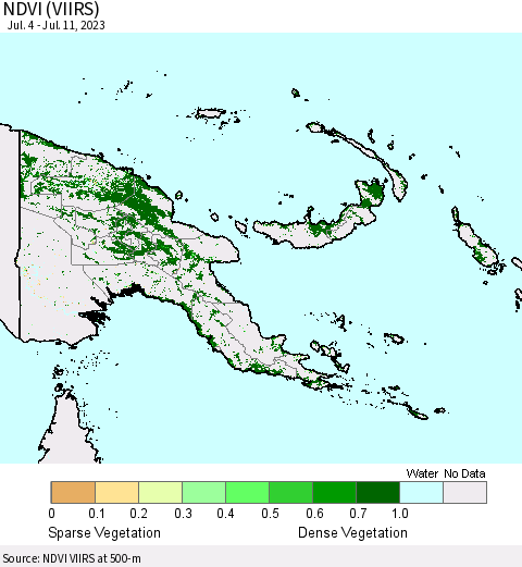 Papua New Guinea NDVI (VIIRS) Thematic Map For 7/4/2023 - 7/11/2023