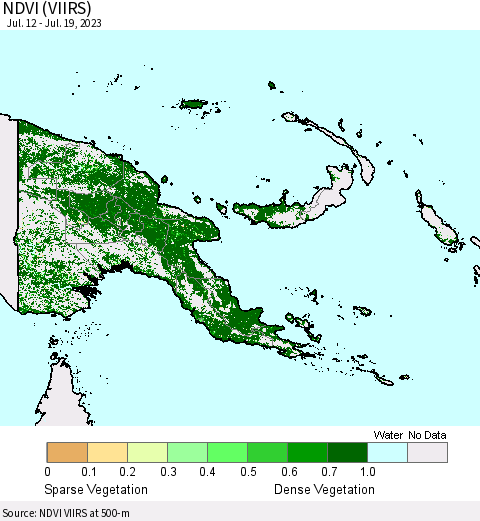Papua New Guinea NDVI (VIIRS) Thematic Map For 7/12/2023 - 7/19/2023