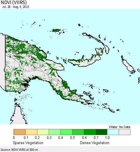 Papua New Guinea NDVI (VIIRS) Thematic Map For 7/28/2023 - 8/4/2023