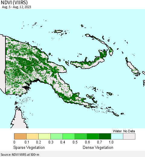 Papua New Guinea NDVI (VIIRS) Thematic Map For 8/5/2023 - 8/12/2023