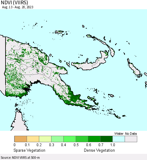 Papua New Guinea NDVI (VIIRS) Thematic Map For 8/13/2023 - 8/20/2023