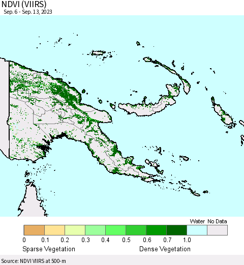 Papua New Guinea NDVI (VIIRS) Thematic Map For 9/6/2023 - 9/13/2023