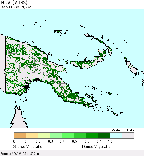 Papua New Guinea NDVI (VIIRS) Thematic Map For 9/14/2023 - 9/21/2023