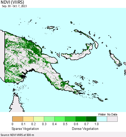 Papua New Guinea NDVI (VIIRS) Thematic Map For 9/30/2023 - 10/7/2023