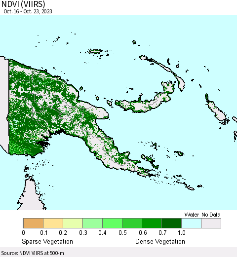 Papua New Guinea NDVI (VIIRS) Thematic Map For 10/16/2023 - 10/23/2023