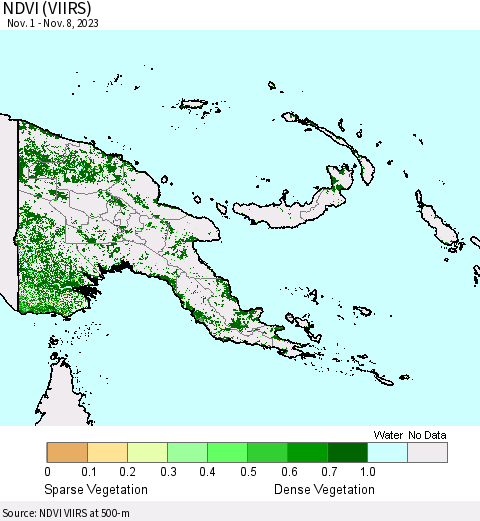 Papua New Guinea NDVI (VIIRS) Thematic Map For 11/1/2023 - 11/8/2023