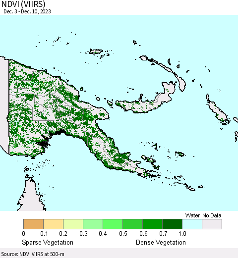 Papua New Guinea NDVI (VIIRS) Thematic Map For 12/3/2023 - 12/10/2023