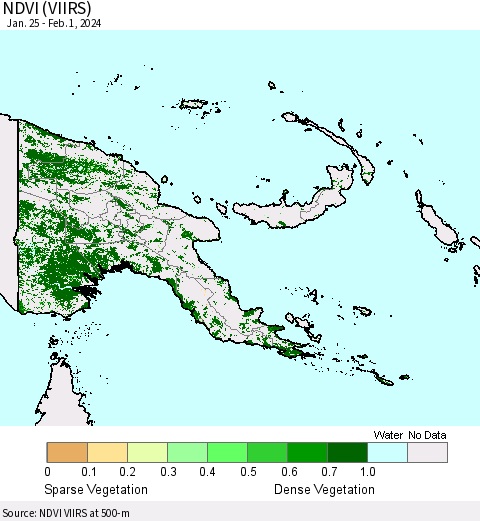 Papua New Guinea NDVI (VIIRS) Thematic Map For 1/25/2024 - 2/1/2024