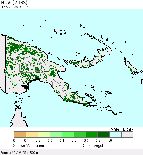 Papua New Guinea NDVI (VIIRS) Thematic Map For 2/2/2024 - 2/9/2024