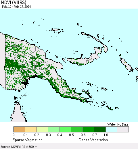 Papua New Guinea NDVI (VIIRS) Thematic Map For 2/10/2024 - 2/17/2024