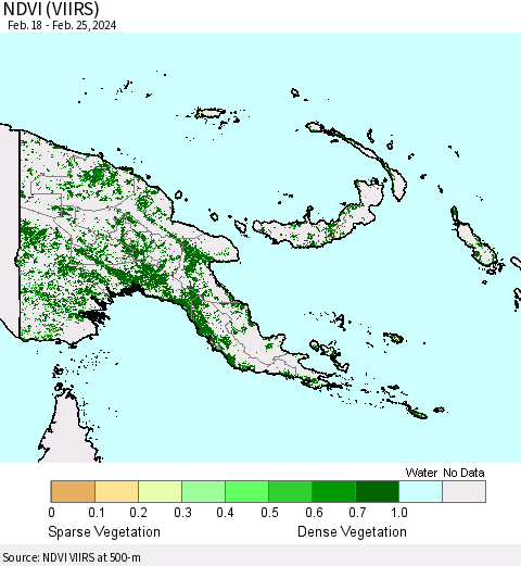 Papua New Guinea NDVI (VIIRS) Thematic Map For 2/18/2024 - 2/25/2024