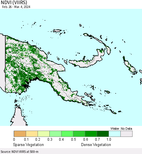 Papua New Guinea NDVI (VIIRS) Thematic Map For 2/26/2024 - 3/4/2024
