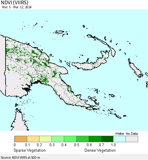 Papua New Guinea NDVI (VIIRS) Thematic Map For 3/5/2024 - 3/12/2024