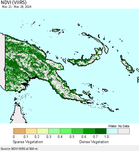 Papua New Guinea NDVI (VIIRS) Thematic Map For 3/21/2024 - 3/28/2024