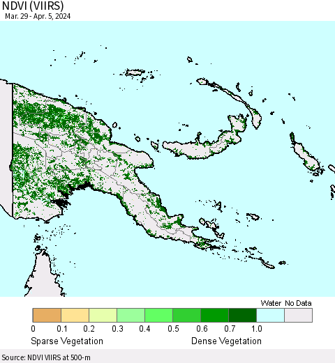 Papua New Guinea NDVI (VIIRS) Thematic Map For 3/29/2024 - 4/5/2024