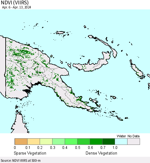 Papua New Guinea NDVI (VIIRS) Thematic Map For 4/6/2024 - 4/13/2024