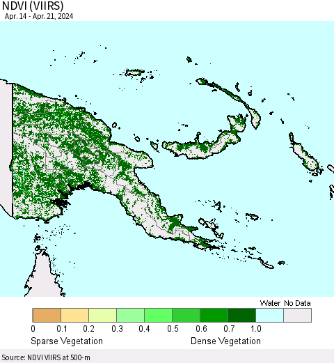 Papua New Guinea NDVI (VIIRS) Thematic Map For 4/14/2024 - 4/21/2024