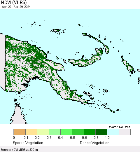 Papua New Guinea NDVI (VIIRS) Thematic Map For 4/22/2024 - 4/29/2024