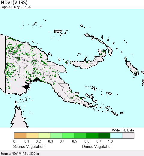 Papua New Guinea NDVI (VIIRS) Thematic Map For 4/30/2024 - 5/7/2024