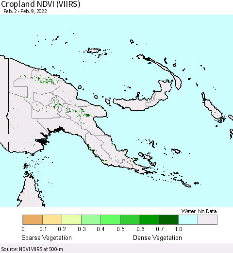 Papua New Guinea Cropland NDVI (VIIRS) Thematic Map For 2/2/2022 - 2/9/2022