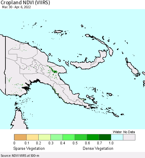 Papua New Guinea Cropland NDVI (VIIRS) Thematic Map For 3/30/2022 - 4/6/2022