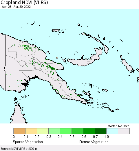Papua New Guinea Cropland NDVI (VIIRS) Thematic Map For 4/23/2022 - 4/30/2022
