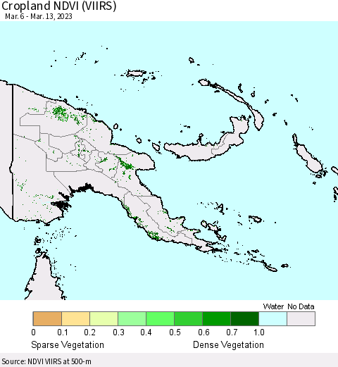 Papua New Guinea Cropland NDVI (VIIRS) Thematic Map For 3/6/2023 - 3/13/2023