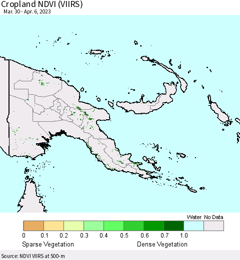 Papua New Guinea Cropland NDVI (VIIRS) Thematic Map For 3/30/2023 - 4/6/2023