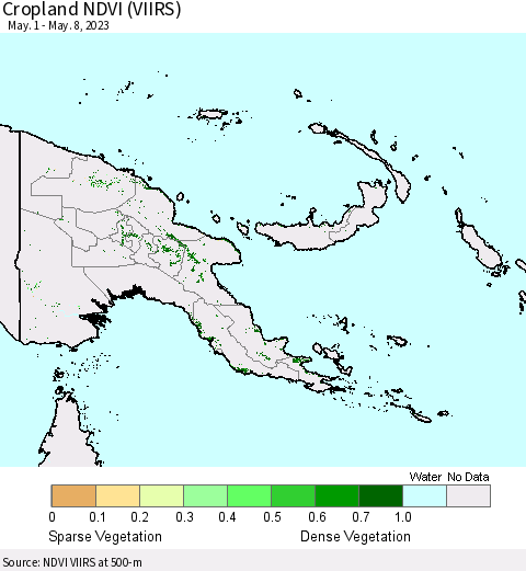 Papua New Guinea Cropland NDVI (VIIRS) Thematic Map For 5/1/2023 - 5/8/2023