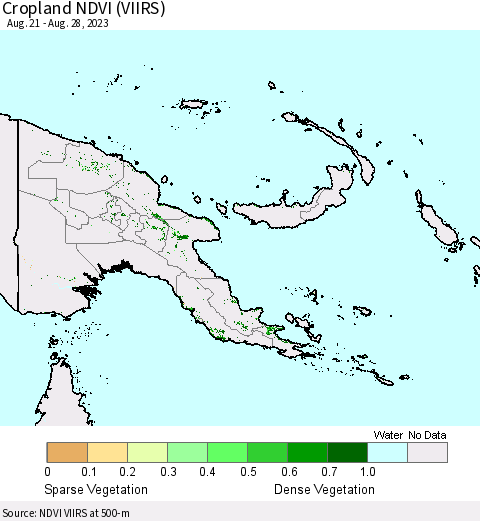 Papua New Guinea Cropland NDVI (VIIRS) Thematic Map For 8/21/2023 - 8/28/2023