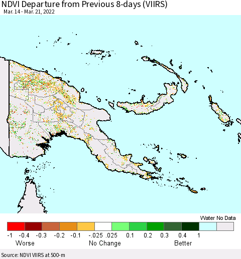 Papua New Guinea NDVI Departure from Previous 8-days (VIIRS) Thematic Map For 3/14/2022 - 3/21/2022