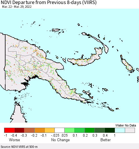 Papua New Guinea NDVI Departure from Previous 8-days (VIIRS) Thematic Map For 3/22/2022 - 3/29/2022