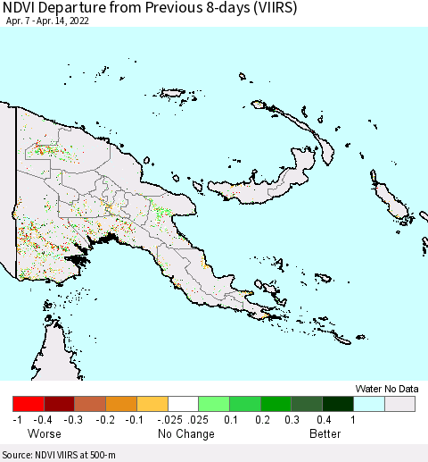 Papua New Guinea NDVI Departure from Previous 8-days (VIIRS) Thematic Map For 4/7/2022 - 4/14/2022