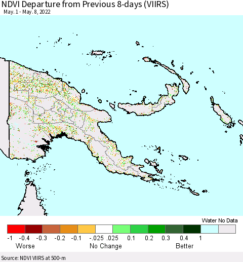 Papua New Guinea NDVI Departure from Previous 8-days (VIIRS) Thematic Map For 5/1/2022 - 5/8/2022