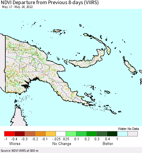 Papua New Guinea NDVI Departure from Previous 8-days (VIIRS) Thematic Map For 5/17/2022 - 5/24/2022