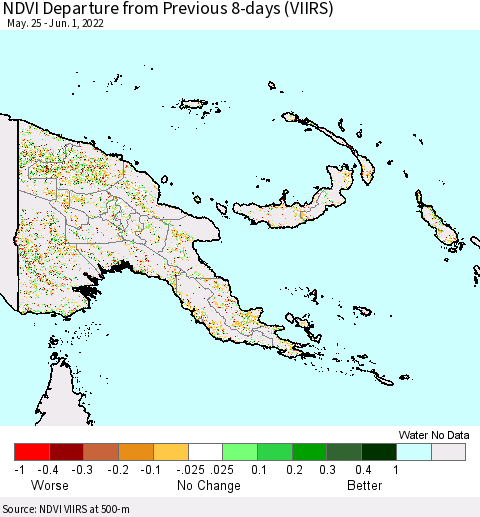Papua New Guinea NDVI Departure from Previous 8-days (VIIRS) Thematic Map For 5/25/2022 - 6/1/2022