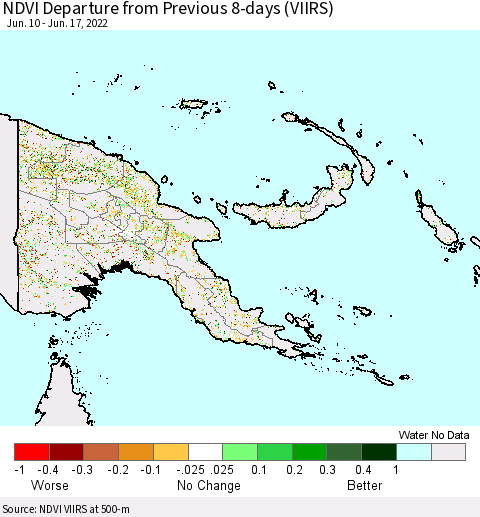 Papua New Guinea NDVI Departure from Previous 8-days (VIIRS) Thematic Map For 6/10/2022 - 6/17/2022
