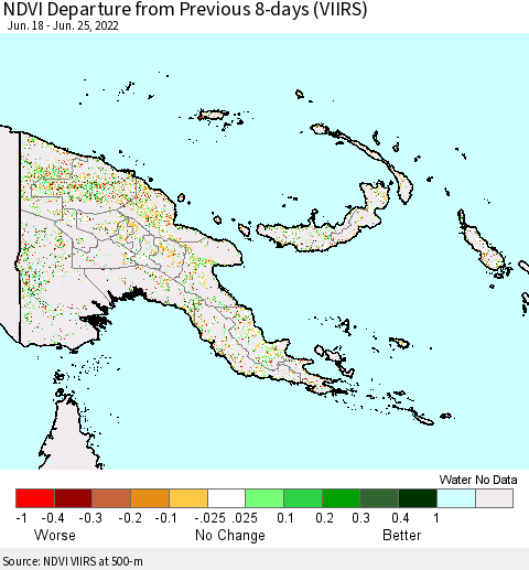 Papua New Guinea NDVI Departure from Previous 8-days (VIIRS) Thematic Map For 6/18/2022 - 6/25/2022