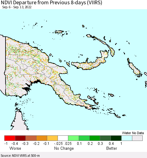 Papua New Guinea NDVI Departure from Previous 8-days (VIIRS) Thematic Map For 9/6/2022 - 9/13/2022