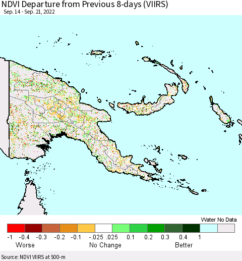 Papua New Guinea NDVI Departure from Previous 8-days (VIIRS) Thematic Map For 9/14/2022 - 9/21/2022
