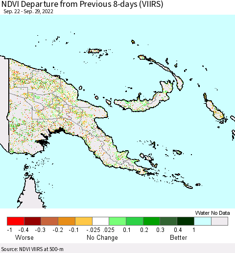 Papua New Guinea NDVI Departure from Previous 8-days (VIIRS) Thematic Map For 9/22/2022 - 9/29/2022