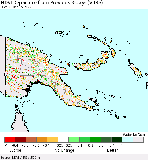 Papua New Guinea NDVI Departure from Previous 8-days (VIIRS) Thematic Map For 10/8/2022 - 10/15/2022