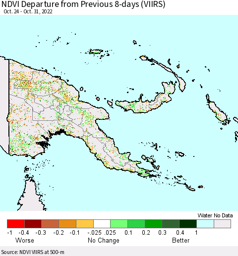 Papua New Guinea NDVI Departure from Previous 8-days (VIIRS) Thematic Map For 10/24/2022 - 10/31/2022