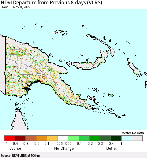 Papua New Guinea NDVI Departure from Previous 8-days (VIIRS) Thematic Map For 11/1/2022 - 11/8/2022