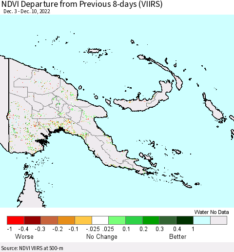 Papua New Guinea NDVI Departure from Previous 8-days (VIIRS) Thematic Map For 12/3/2022 - 12/10/2022