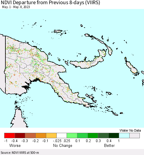 Papua New Guinea NDVI Departure from Previous 8-days (VIIRS) Thematic Map For 5/1/2023 - 5/8/2023