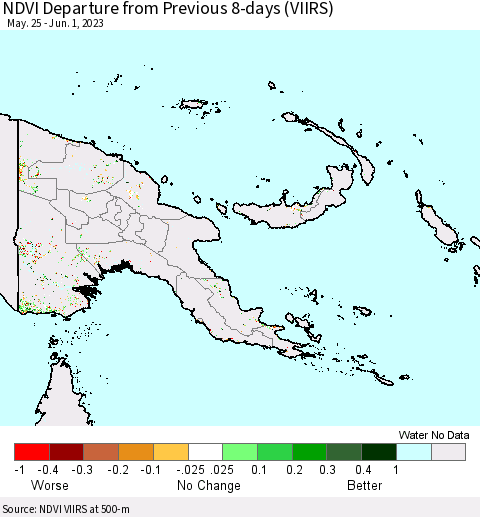 Papua New Guinea NDVI Departure from Previous 8-days (VIIRS) Thematic Map For 5/25/2023 - 6/1/2023