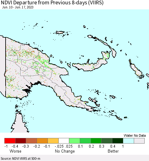 Papua New Guinea NDVI Departure from Previous 8-days (VIIRS) Thematic Map For 6/10/2023 - 6/17/2023