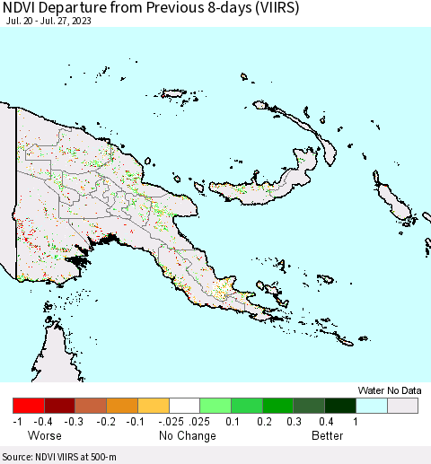 Papua New Guinea NDVI Departure from Previous 8-days (VIIRS) Thematic Map For 7/20/2023 - 7/27/2023